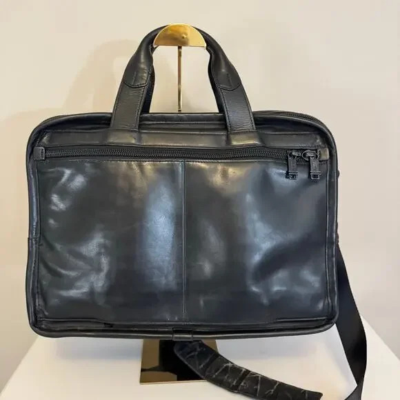 Tumi Alpha Slim Deluxe Briefcase Bag Black Leather Portfolio Messenger Business - Picture 2 of 14